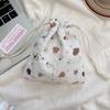 Cute Cartoon Bear Ladies Mini Drawstring Bags Retro Flower Women's Cosmetic Storage Bag Portable Sweet Female Coin Purse Handbag