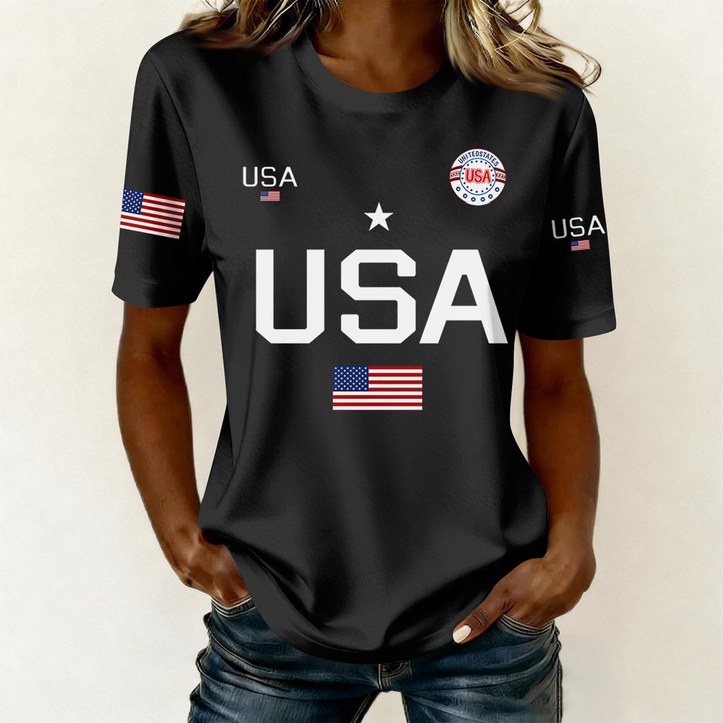 Women's Casual Printed T-Shirt Round Neck Pullover Short Sleeve Top