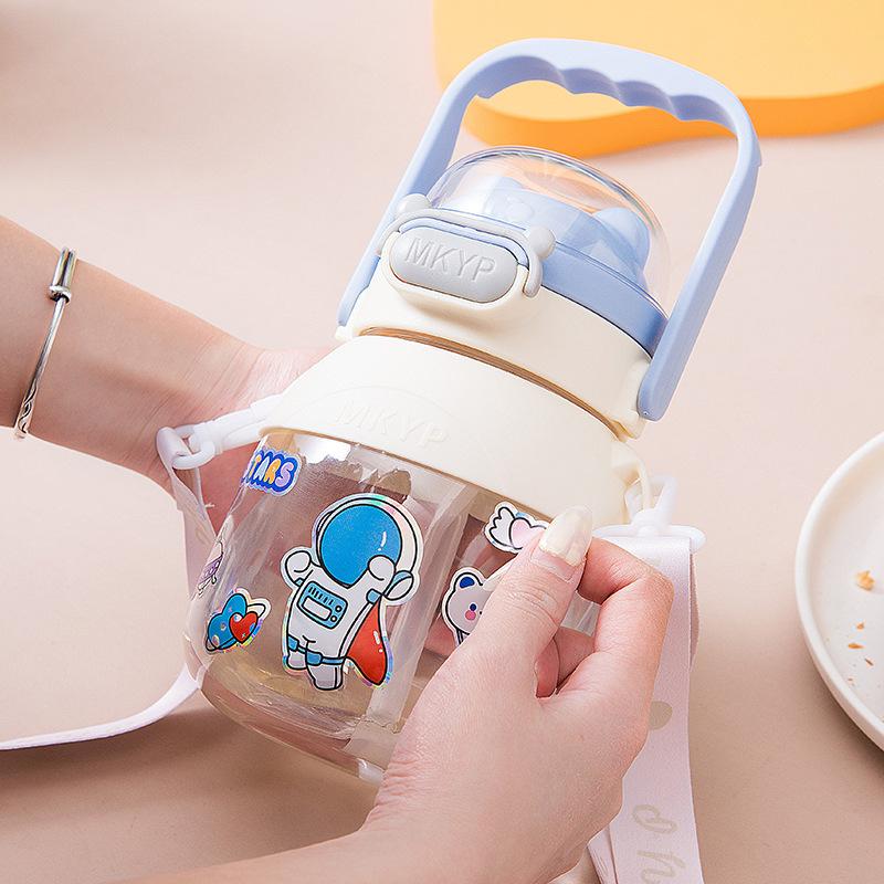 Girls Spacious Space Bear Big Belly Cup Plastic Cup Fitness Athletic Crossbody Water Cup with Straw Mobile Cell Phone Holder