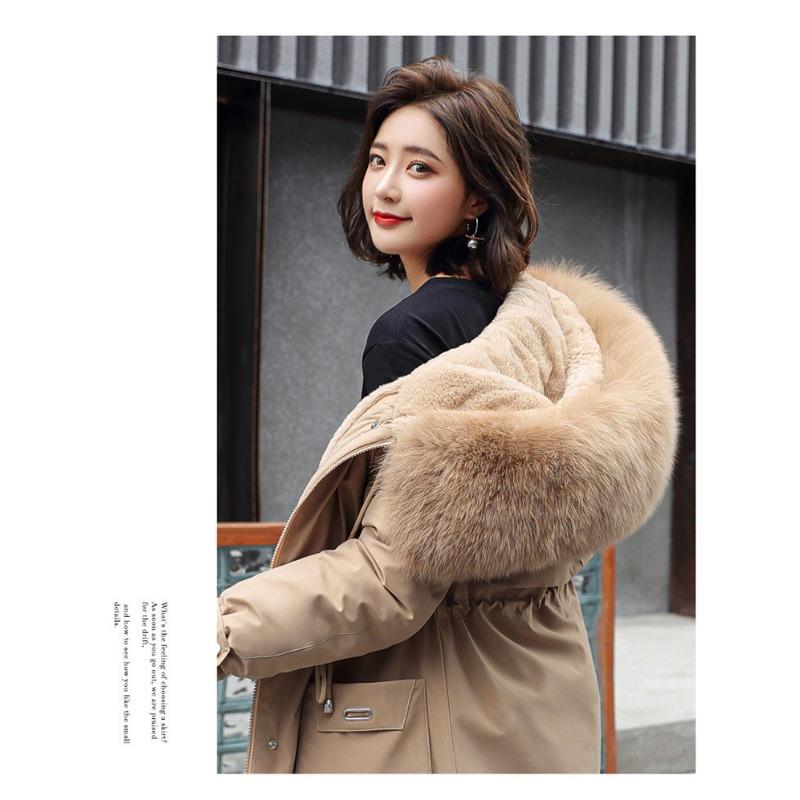 Loose Thick Padded Cotton Coat With Large Fur Collar Pockets For Women