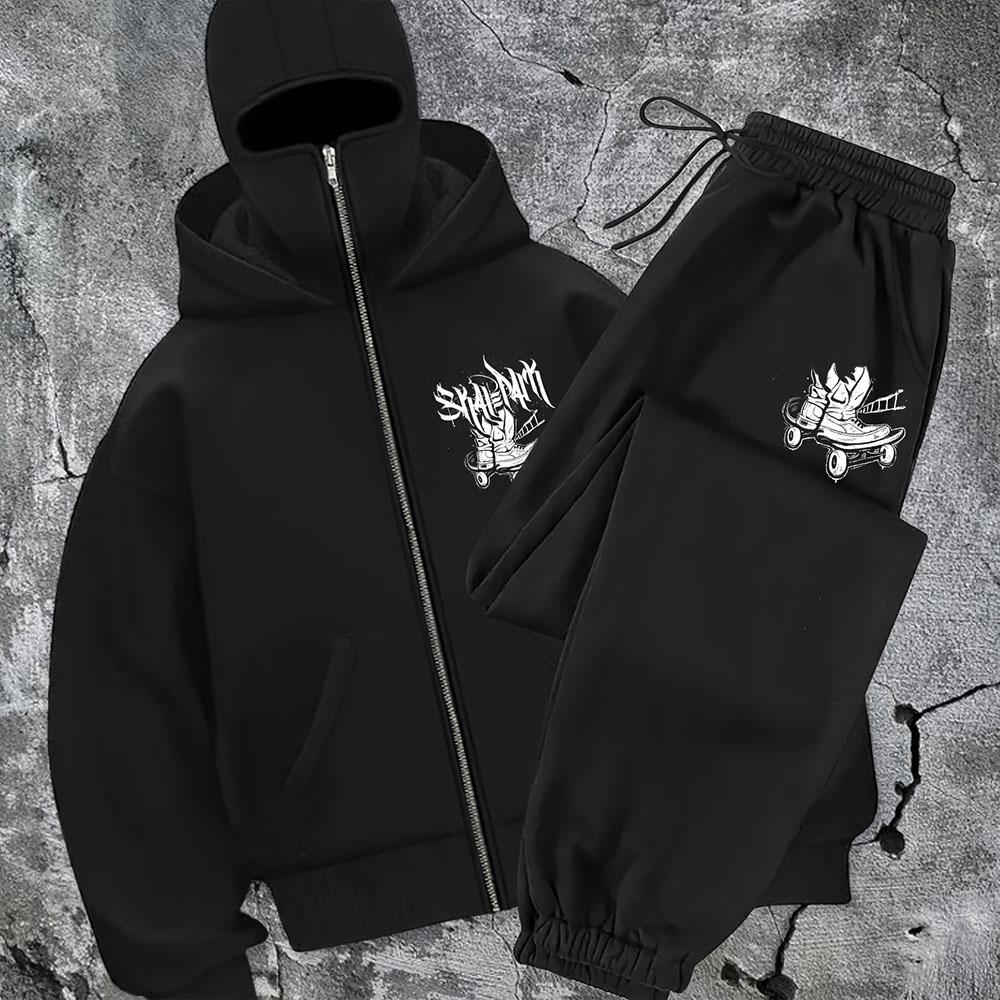 Zip-Up Hoodie und Sweatpants Set Streetwear-Stil Ganzjahreskomfort Freizeitkleidung Streetwear Kapuzenpullover mit Reißverschluss