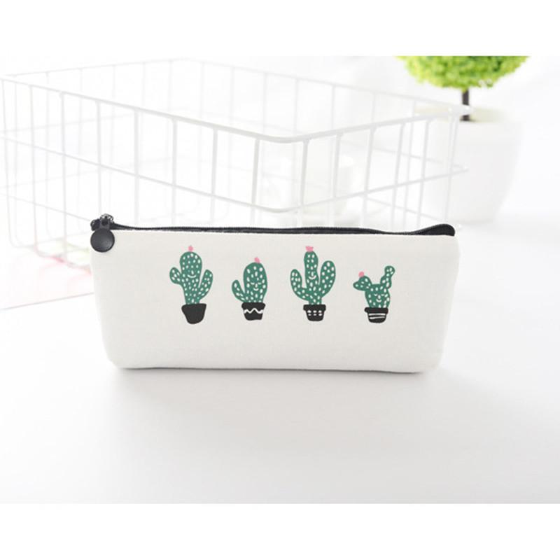 Fabric Canvas Cactus Pencil Case Cute School Pen Case Novelty Stationery Office Crayon Pencil Box Pen Bag Kawaii School Supplies