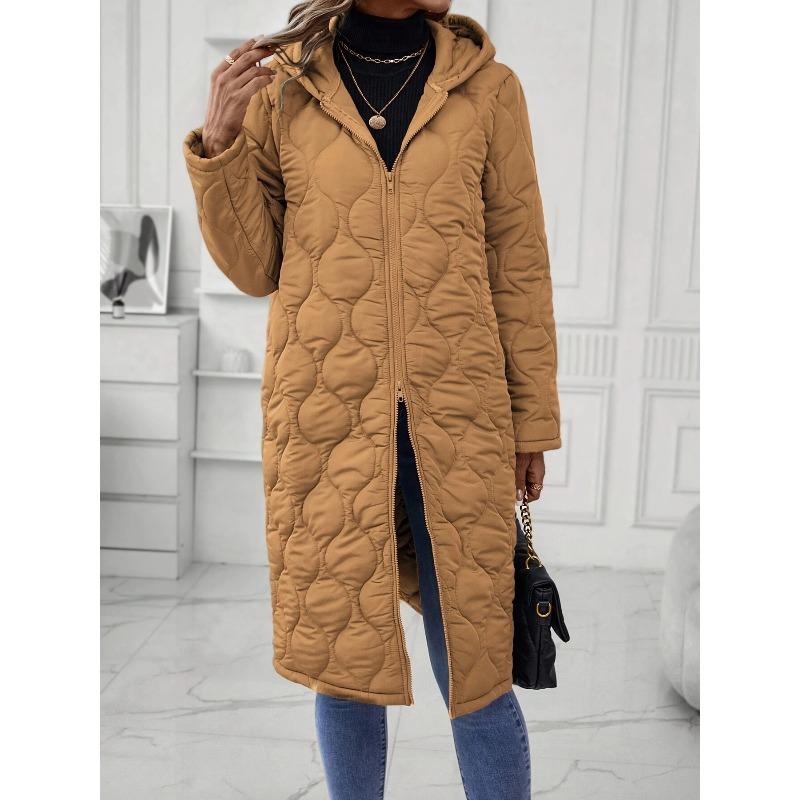 VEZFAA Women's Fashion Casual Fall Winter Solid Color Print Long Sleeve Jackets & Coats Down Coats
