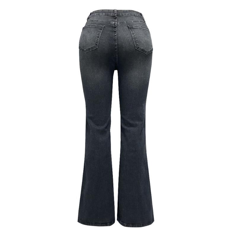 Damskie Jeansy na Wiosnę, Lato i Jesień Retro Z Wysokim Stanem Cienkie Elastyczne Spodnie Jeansy z Małym Rozszerzeniem