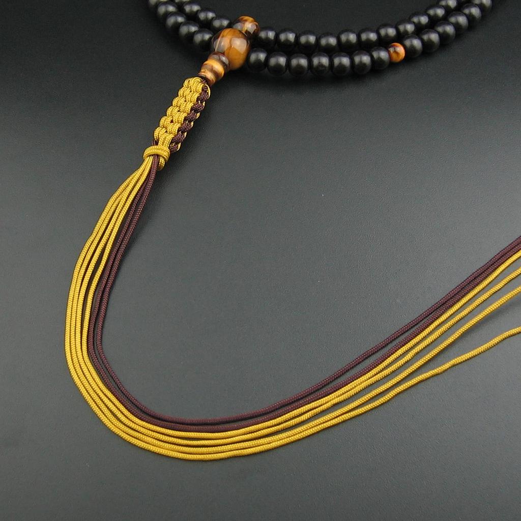 Myorenka Rinzai Zen Buddhist Prayer Beads for Men, 108 Beads, 1 Shaku (2 Shaku), Ebony, Tiger Eye, with Tassel, Zen Buddhist Prayer Beads, Included,