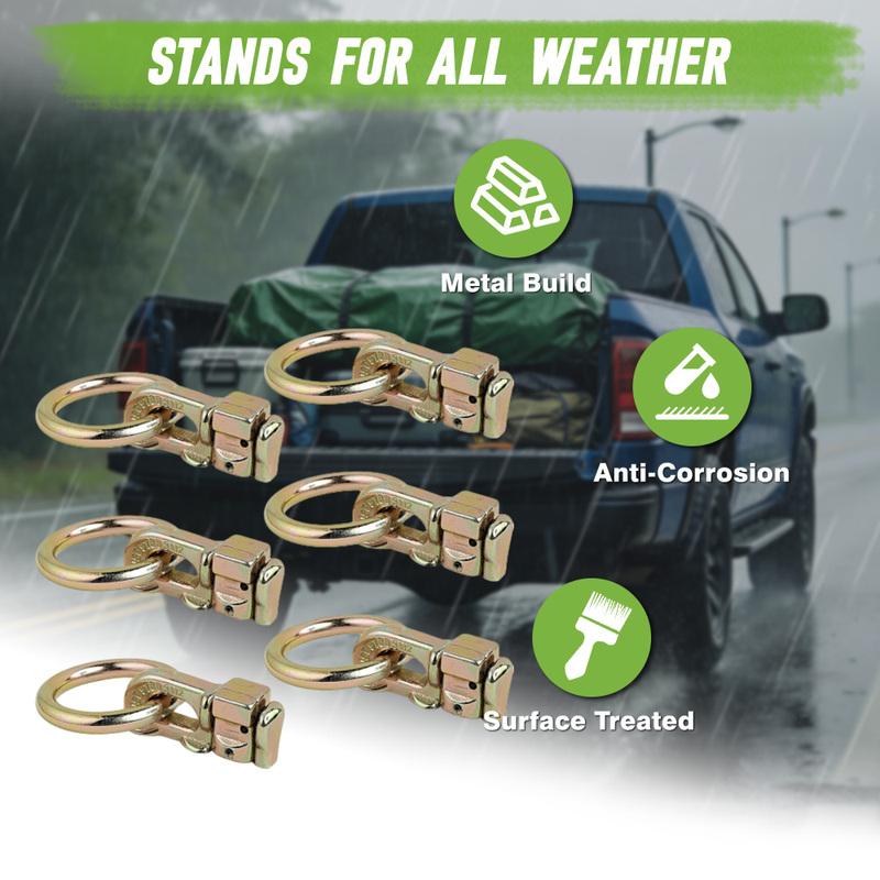 6PCS L Track Double Stud Tie Down Fitting with O Ring For Track Rail For Truck Bed Trailer Cargo Control Pickup RV ATV