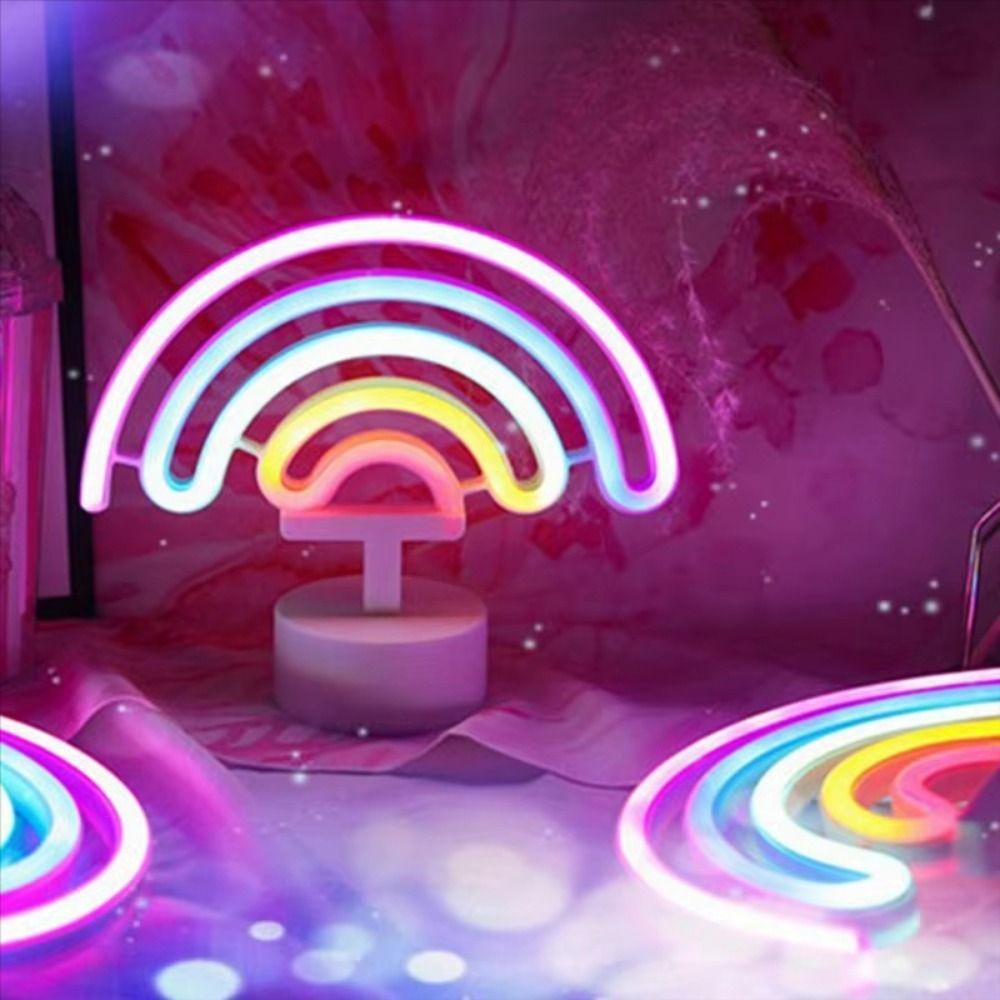 Colorful LED Neon Sign Nightlight with Base 3D Acrylic Rainbow-shaped Neon Light Battery USB Dual-use Creative LED Neon Lamp