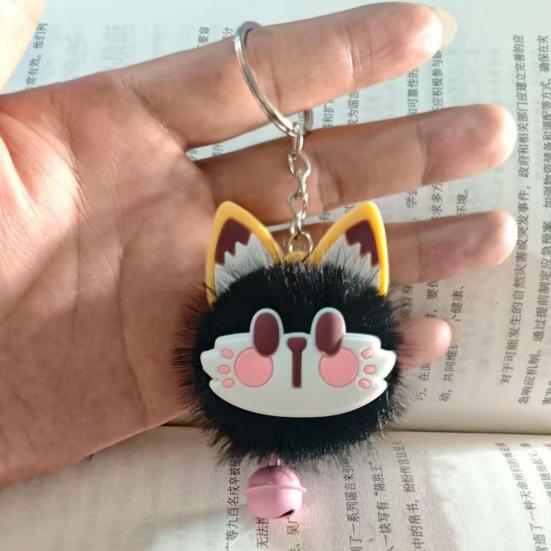 Sleutelhanger Hanger met Bel Bont Vos Gezicht Roze Pootafdrukken Zacht Pluche Sleutelhanger Tassen Rugzakken Decoratieve Accessoires