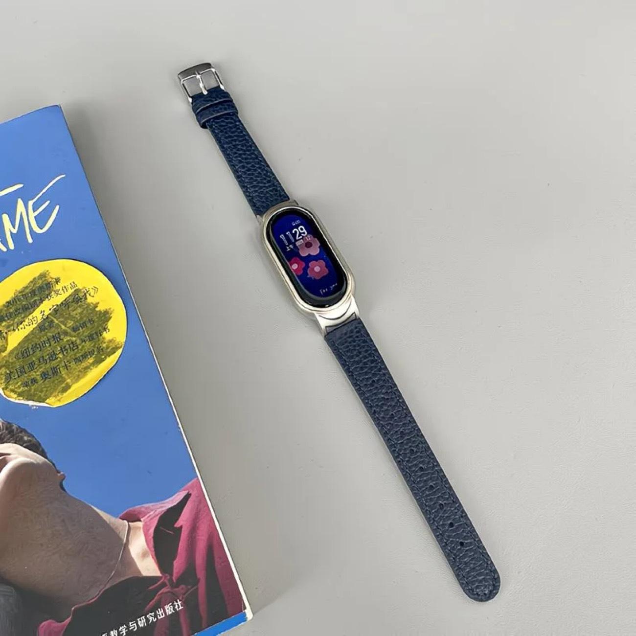 

Genuine Leather Lychee Pattern Watch Strap - Soft, Stylish, and Smart No Connector темно-синього кольору