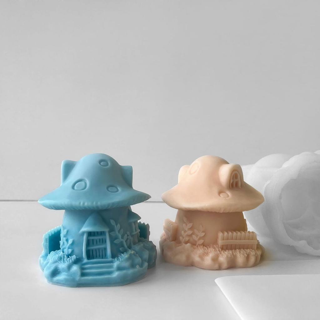Lovely Mushroom House Candle Mold Flexible Sturdy Silicone with Elegant Designs for Crafting Home Decoration Supplies