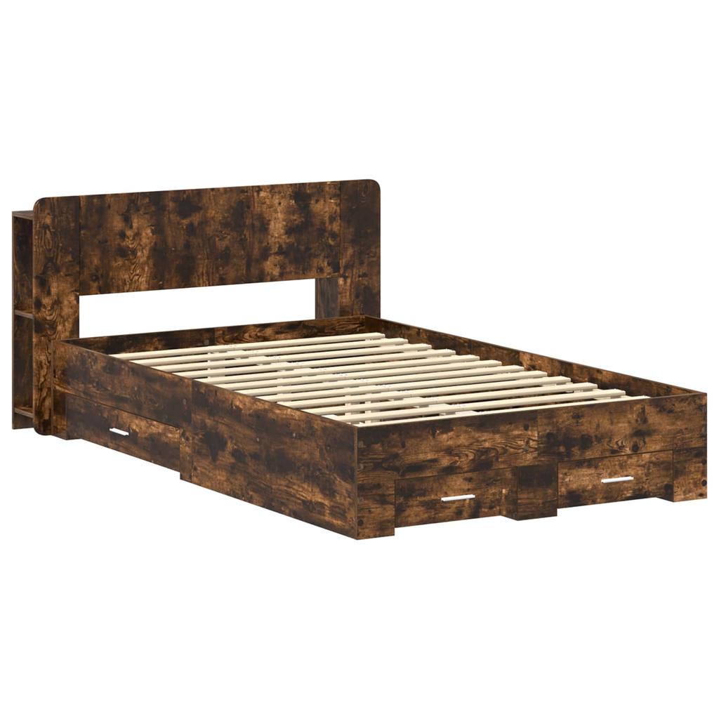 Bed Frame with Storage Space Smoked Oak 120 x 190 cm