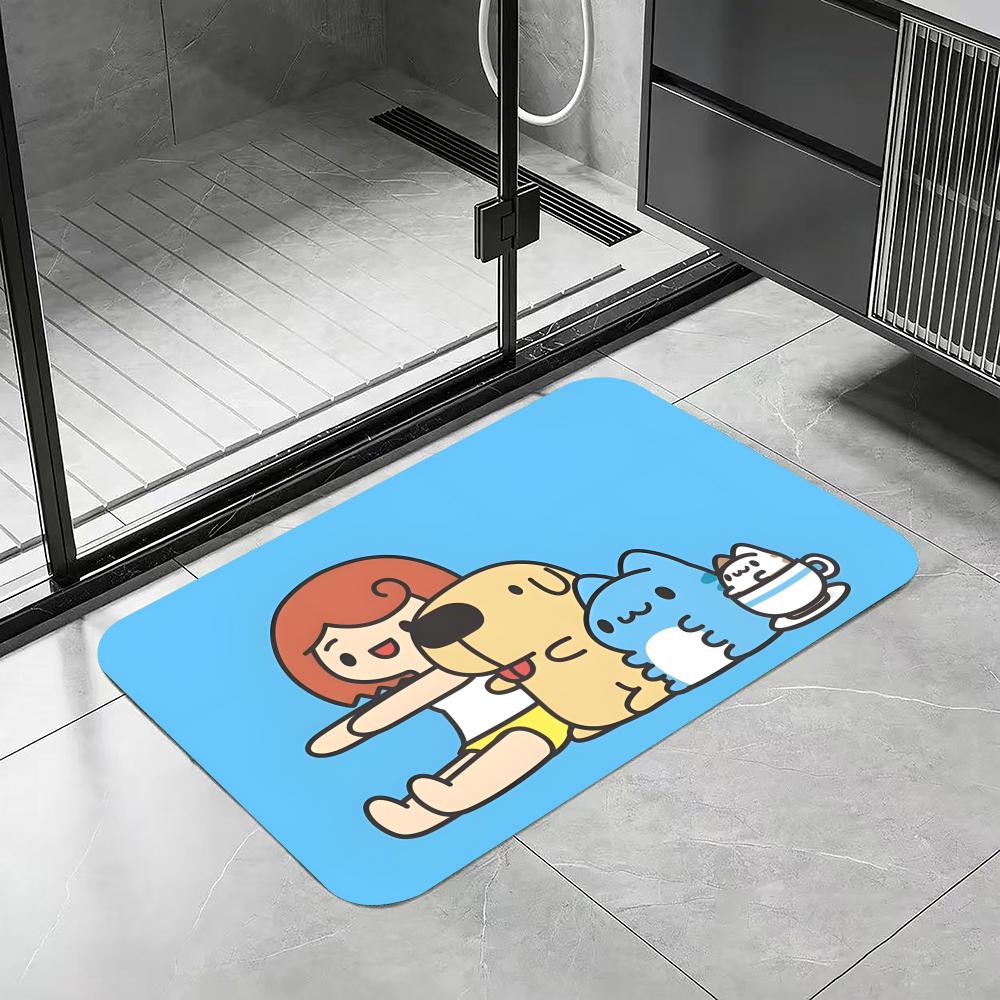 Anime C-capoo Floor Mat Diatomite Bath Mat, Quick Dry Absorbent Non-Slip Door Mat