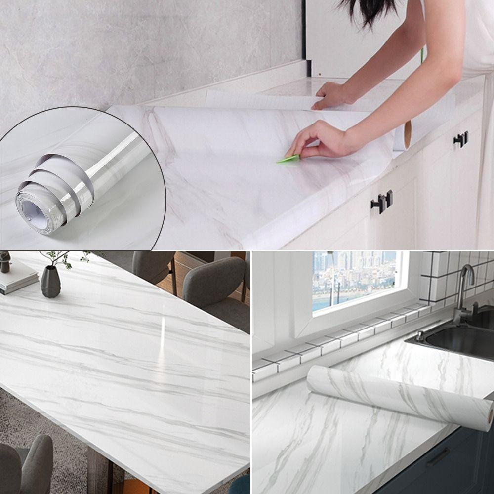 40/60cm Marble Grain Stickers Oilproof Self-Adhesive Decorative Film Waterproof Stickers Desktop