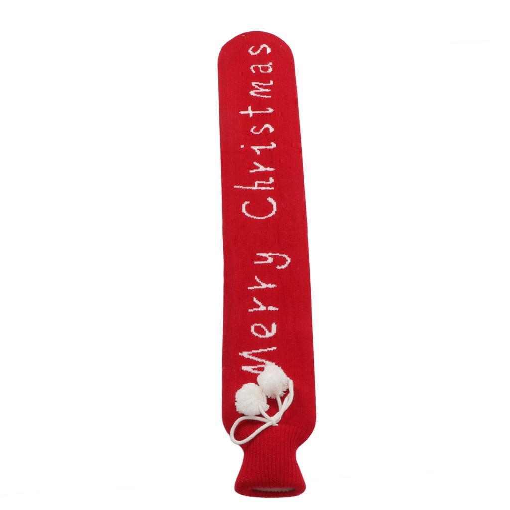 Jul Varmvattenflaska med Stickat Överdrag Lindring av Ömhet Mjuk Gummi Varmvattenpåse Värmare för Buk Röd 2L