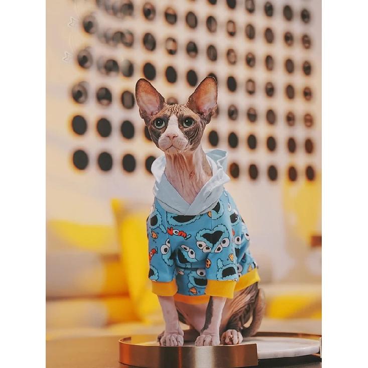 Cat Clothing for Sphnx Soft Cotton Cartoon Jacket For Devon Rex Baseball Uniforms for Cat Warm Coat for Kittens In Autumn Winter