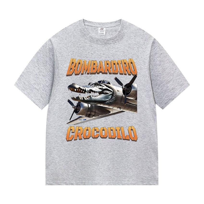 Bombardino Crocodile Funny Meme Plane Bomber print TShirt Men fashion O-Neck short sleeve t shirt Unisex summer pure cotton Tees