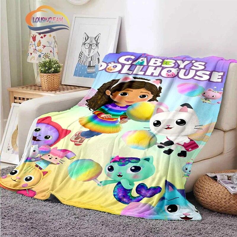 Cartoon Gabby's Dollhouse Cute Cashmere Blanket Children and Girls Warm Portable Plush Cozy Throw Blanket Bed Sofa Blanket