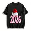 2026 Christmas New Year Pink Number Print Casual Top Pure Cotton T-shirt