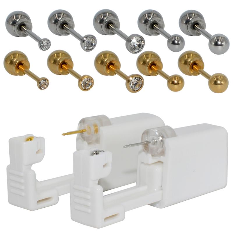 Strumento monouso per piercing all'orecchio in acciaio inossidabile Orecchini Fiore Farfalla Base Sfera con Pietra di Zircone Pistola per Orecchie monouso