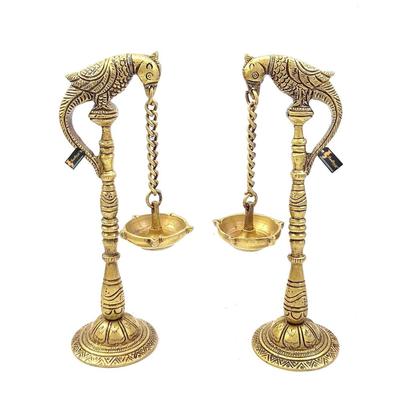 Parrot Design 7.5 Inches Brass Hanging Diya Pair (Pack of 2),