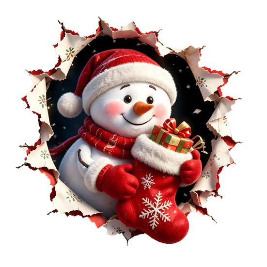 Snowman Pattern Tile Decals Christmas Toilet Decals, 3D Cover Sticker, Waterproof Decor for Bathroom Wall Sticker Holiday Home Lid Decoration