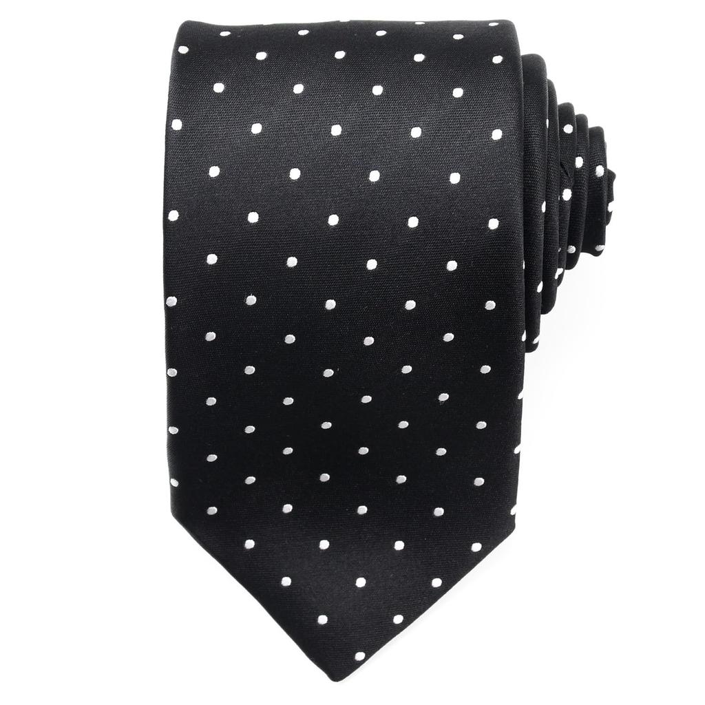 [Michiko London] Brand Necktie, Made In Japan, 100% Silk, Polka Dot Pattern (D: Black)