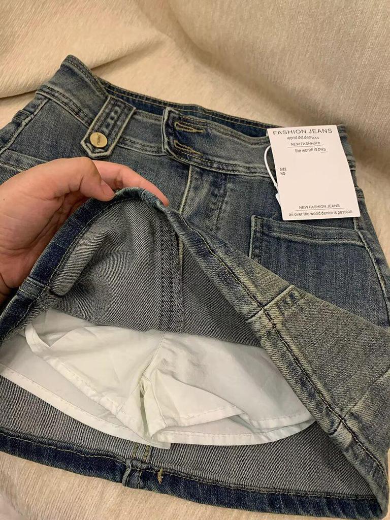 2025 Vintage High Waist Denim Mini Skirt for Women, Plus Size, Slimming, Anti-Exposure, Bodycon Workwear for Summer