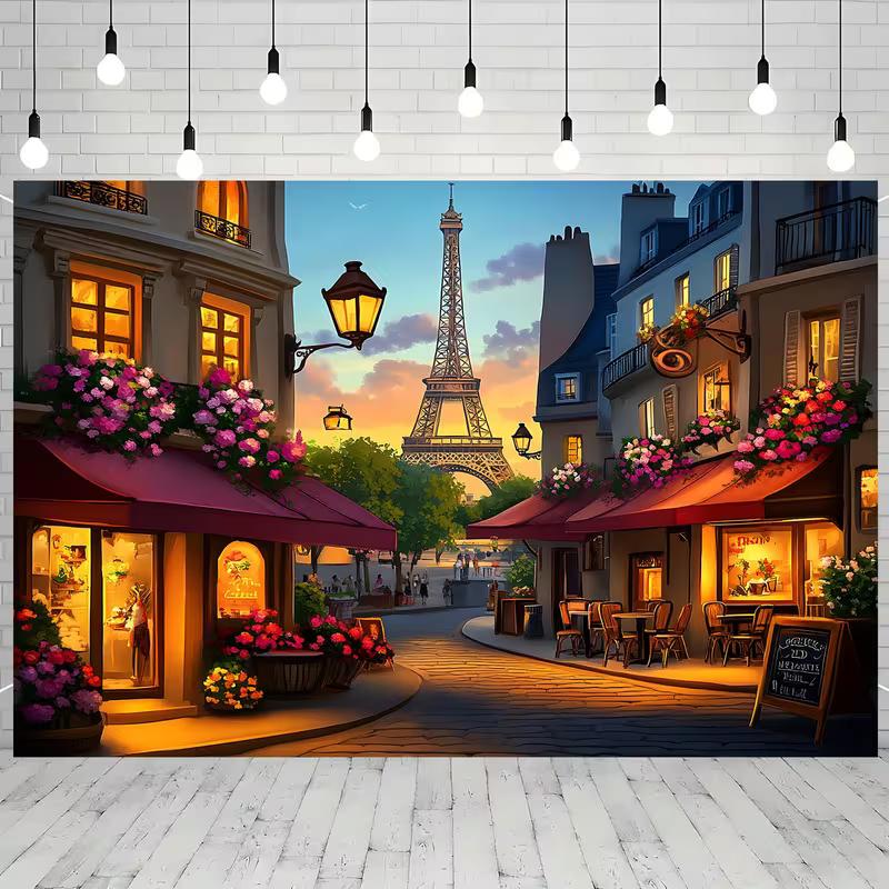 2D Romantic Parisian Sunset Street Party Decoration Background 47.2x31.5inch/120*80cm