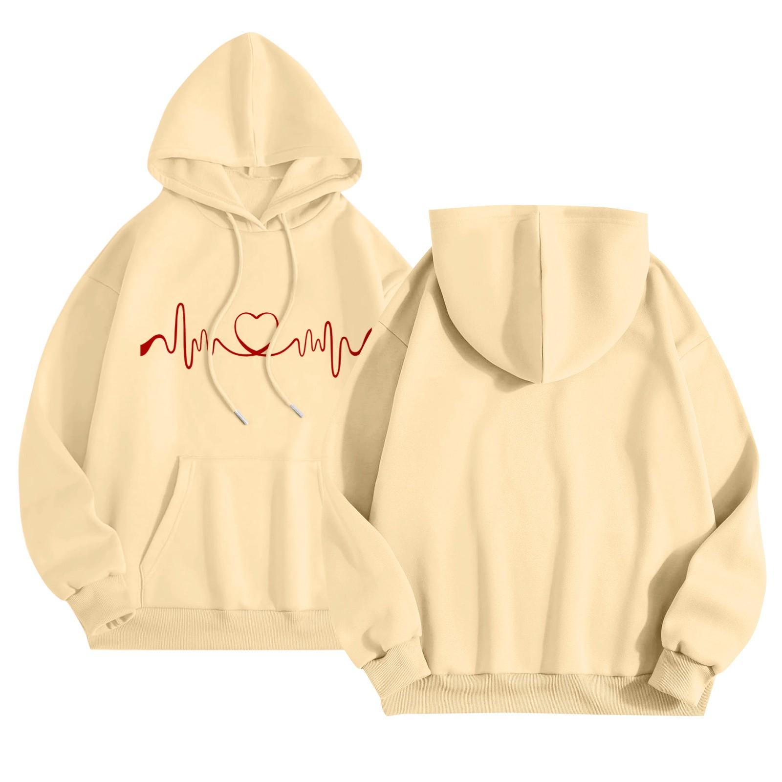 

Женский повседневный комфортный плюшевый свитер с длинным рукавом и свободным воротом с капюшоном и принтом Heart Beat XL жёлтый