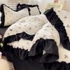 Lilang Hepburn Style Black Lace Washed Cotton 4-Piece Bedding Set
