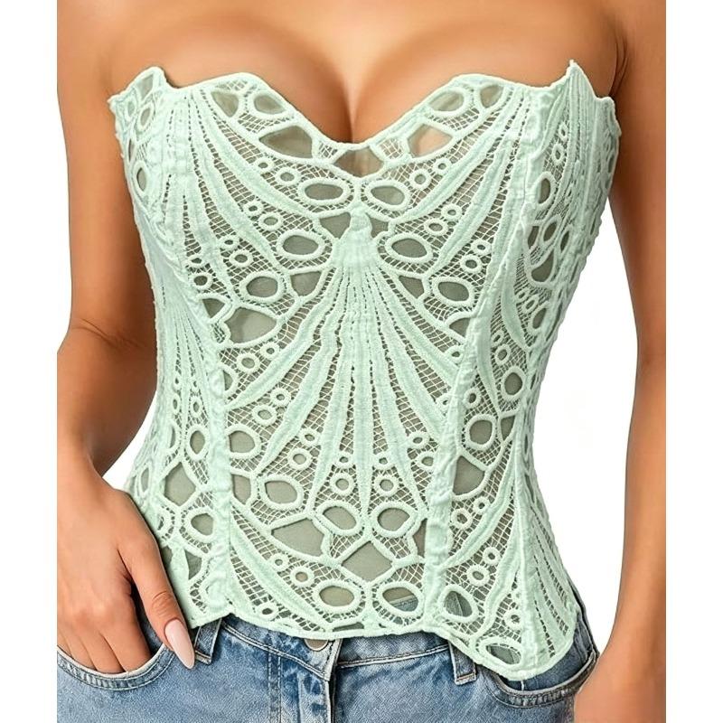 Embroidered Water-soluble Flowers Elasticized Figure-hugging Dress with A Waistband and Back Closure, Showing The Back.