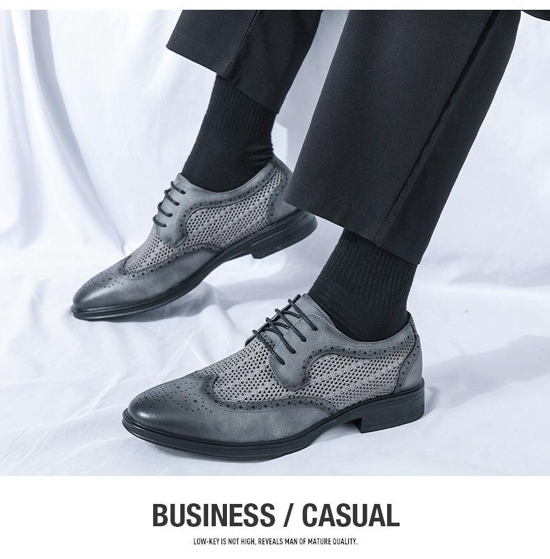 Men's Summer Mesh Leather Brogue Shoes: Casual, Business, British Style, Lace-Up, Wedding-Ready