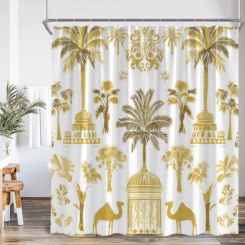 

Blue Coconut Trees Shower Curtain Abstract Watercolour Tropical Plants Modern Polyester Fabric Bathroom Curtain Decor With Hooks W60H190(CM)-1 Pcs