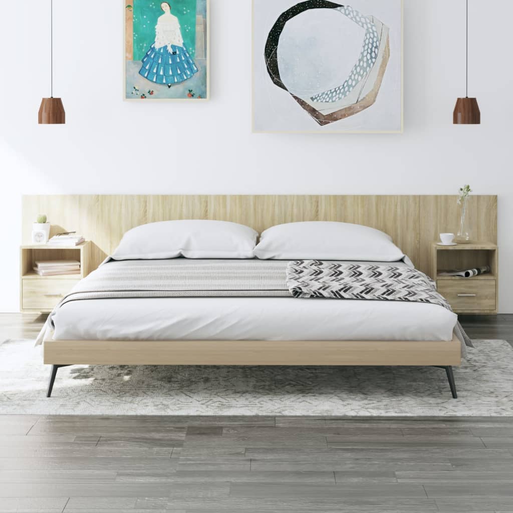 Headboard with Nightstands Sonoma Oak Wood Based Material