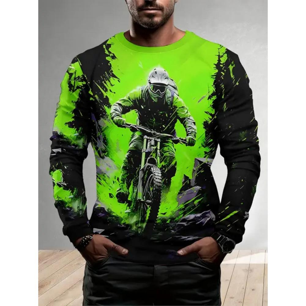 Personalized Design 3D Digital Printing Men's Street Trendy Round Neck Long Sleeved T-shirt