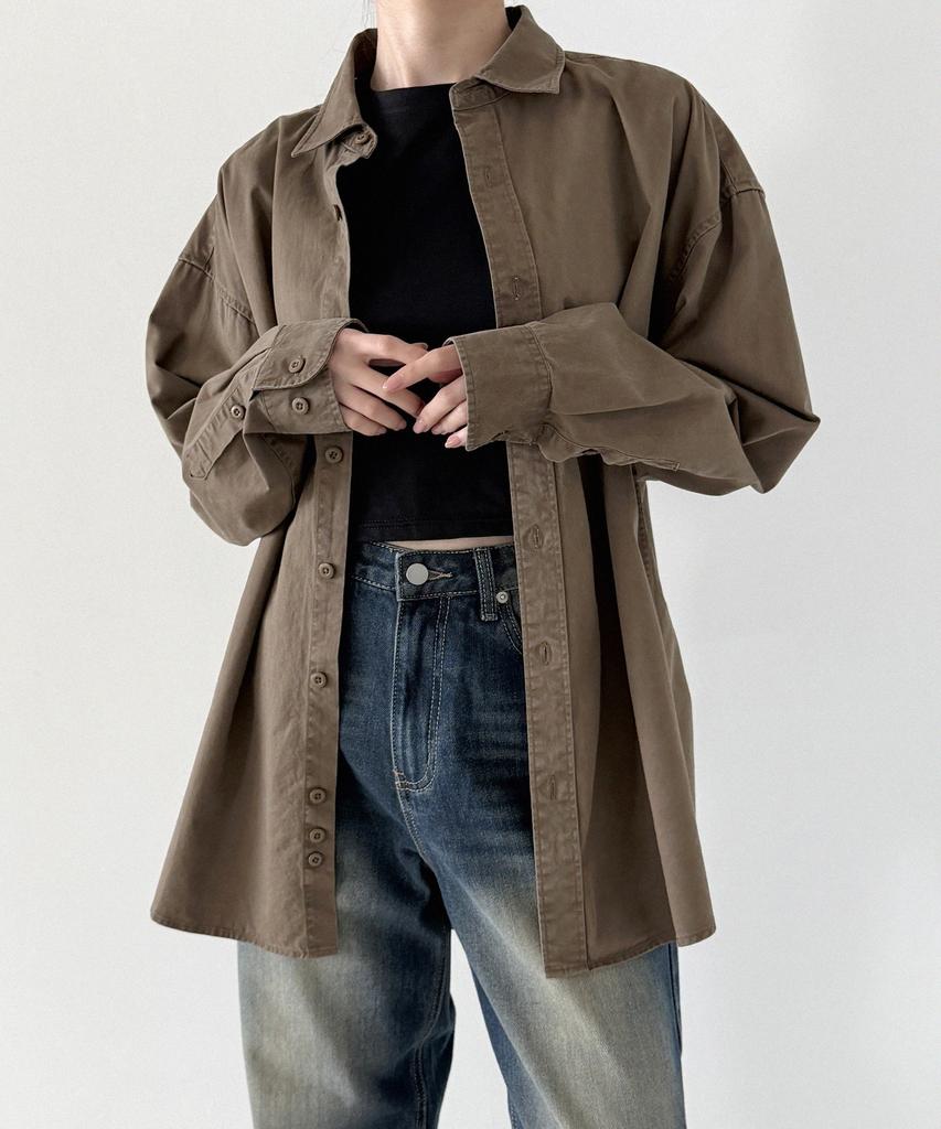 ORIGINALDAY Vintage Oversized Pigment Washed Shirt Brown