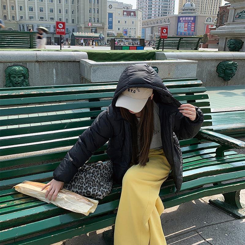 

Укороченное хлопковое пальто с капюшоном на двойной молнии, зимний парный стиль, новое свободное пальто кокосового цвета XXL чёрный