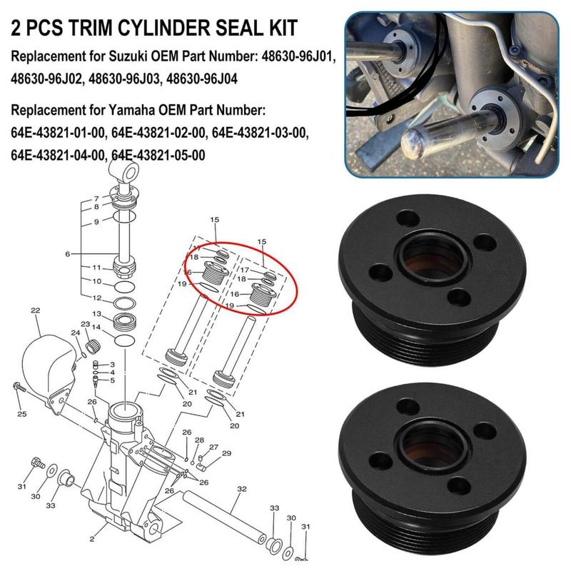 2 Pieces Outboard Motor Trim Cylinder End Caps 48630-96J01 Metal Tilt Trim Repair Parts Replace for 2 & 4 Stroke