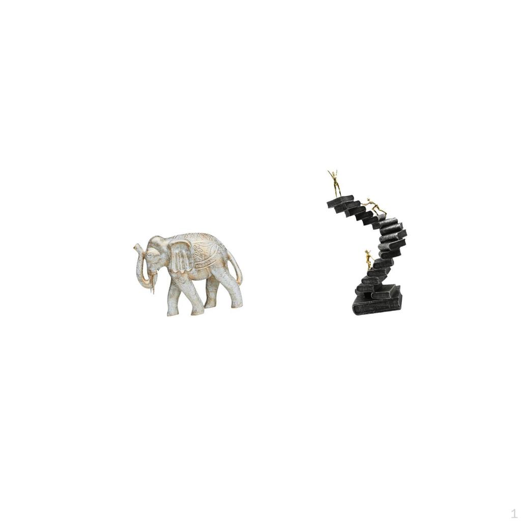 Hand Carved Wooden Elephant Sculpture Figurine Souvenirs Abstract Resin Figure Ladder Statue