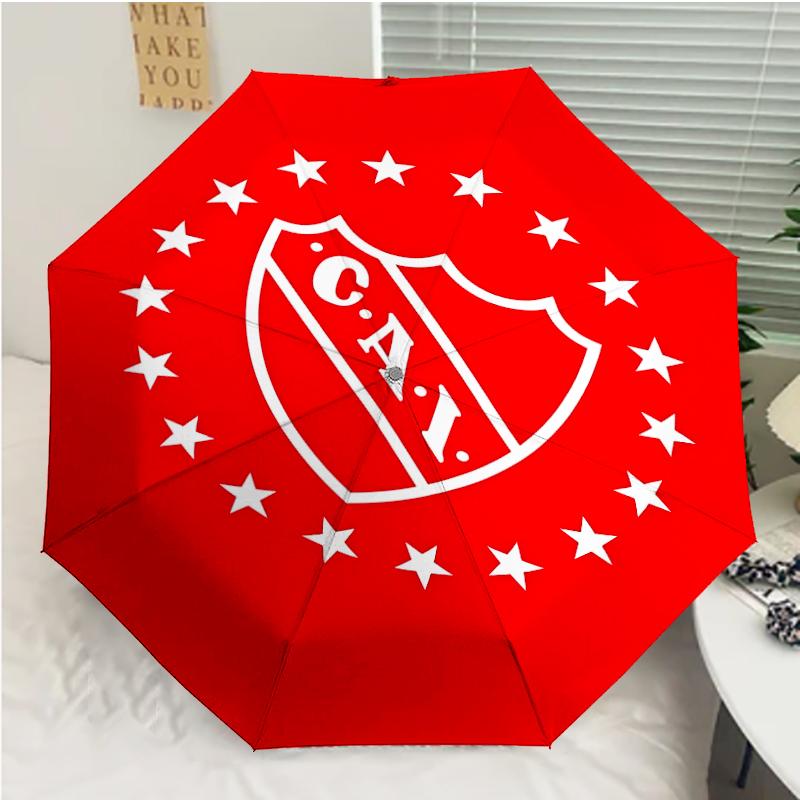 Club Atlético Independiente Print Automatic Umbrella, 8 Rib Iron Frame, Plastic Handle, Suitable for Outdoor Travel &Daily , Ideal Gift