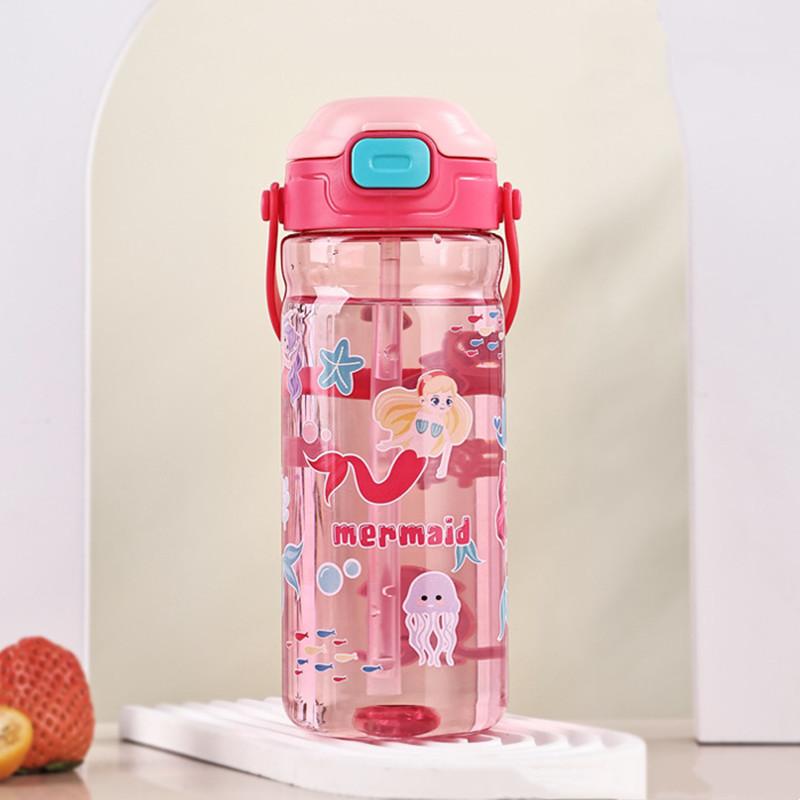 550ml Kids Healthy Plastic Water Bottle With Straw BPA Free Leak-Proof Durable Unbreakable Cartoon Drinking Bottle With Handle