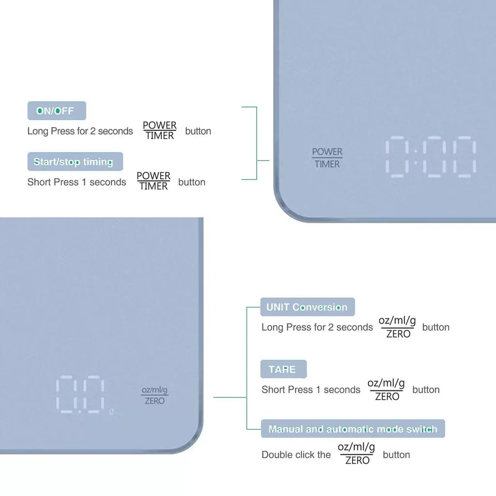 3kg/0.1g Digital Coffee ScaleRechargeable Espresso MiniCoffee Scale Drip Coffee Scale Food ScaleAccurateKitchen Scale with Timer