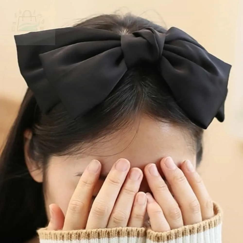 GSTORE Cute Hairband Goddess Headband Satin Headband Satin Volume Headband Black Satin Giant Ribbon Hairband
