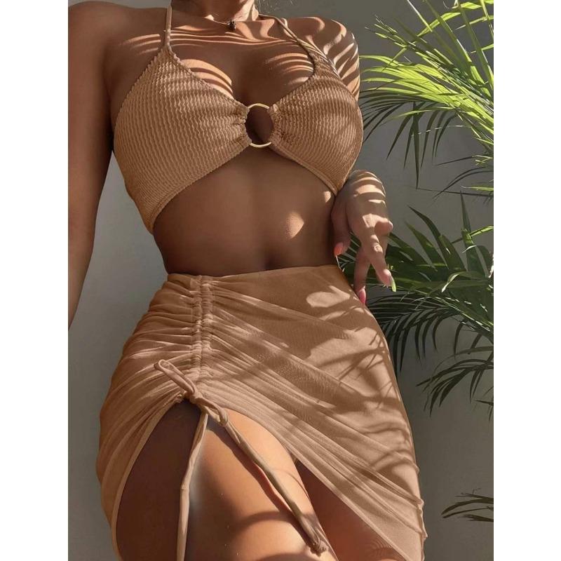Swimsuit Women's Multi-colored Sexy Skirt Neck Three-piece Swimsuit Bikini