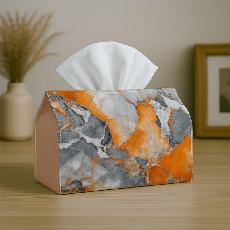 1pc Modern Abstract Texture Tissue Box-Marble Orange Grey,Durable Napkin Organizer for ,Kitchen,Dining,Home Decor-Decorative Tabletop Party Tissue Box