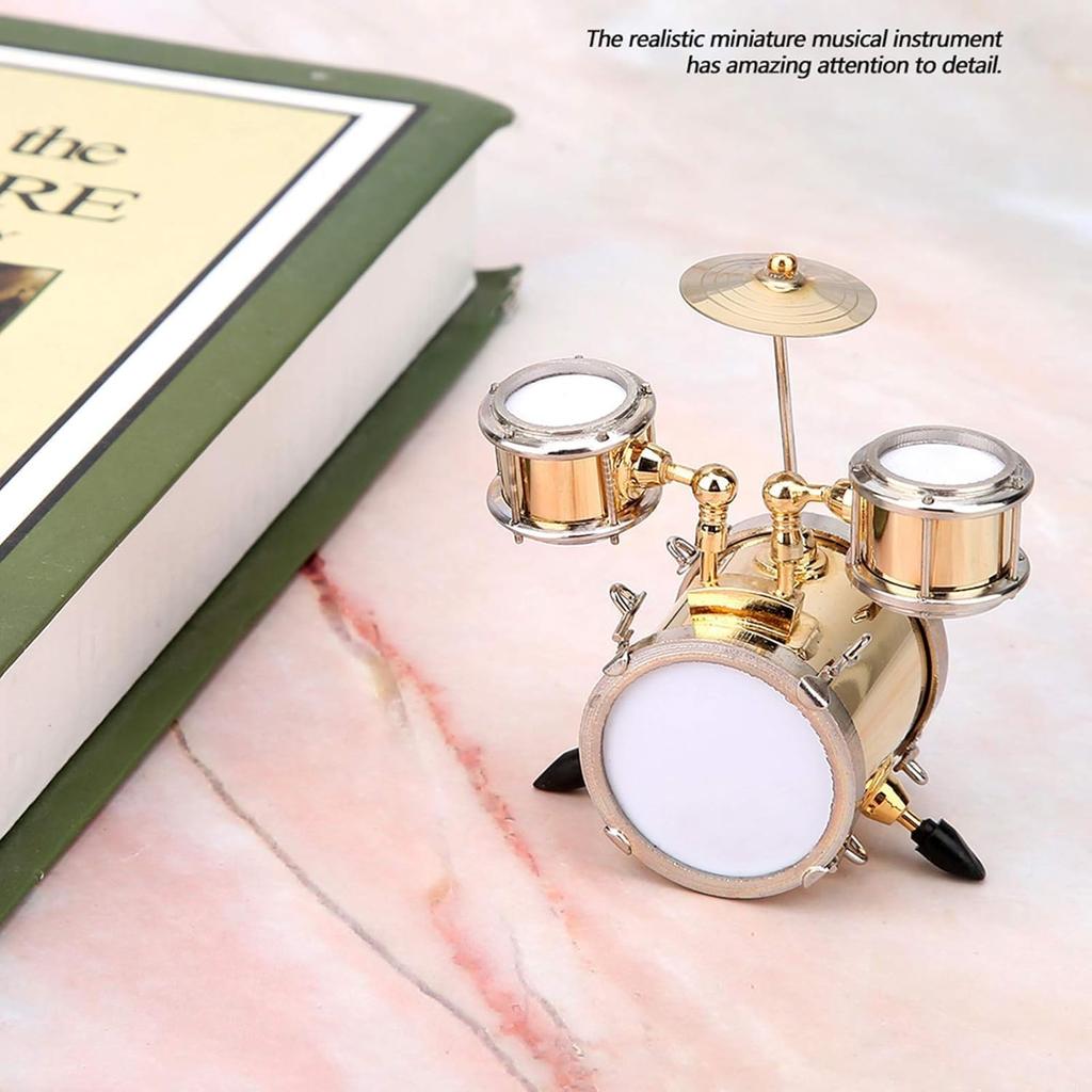 Miniature Drum with Case, Musical Instrument Model Replica Drum Set Mini Miniature Dollhouse Model Ornament Drummer Gift Music Room Decor Doll House