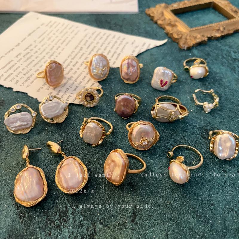 Baroque Irregular Freshwater Pearl Open Ring - Retro High-End Light Luxury Index Finger Jewelry