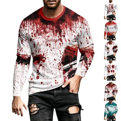 Men's Casual Long Sleeve Halloween Print T-Shirt for Party and Daily Wear