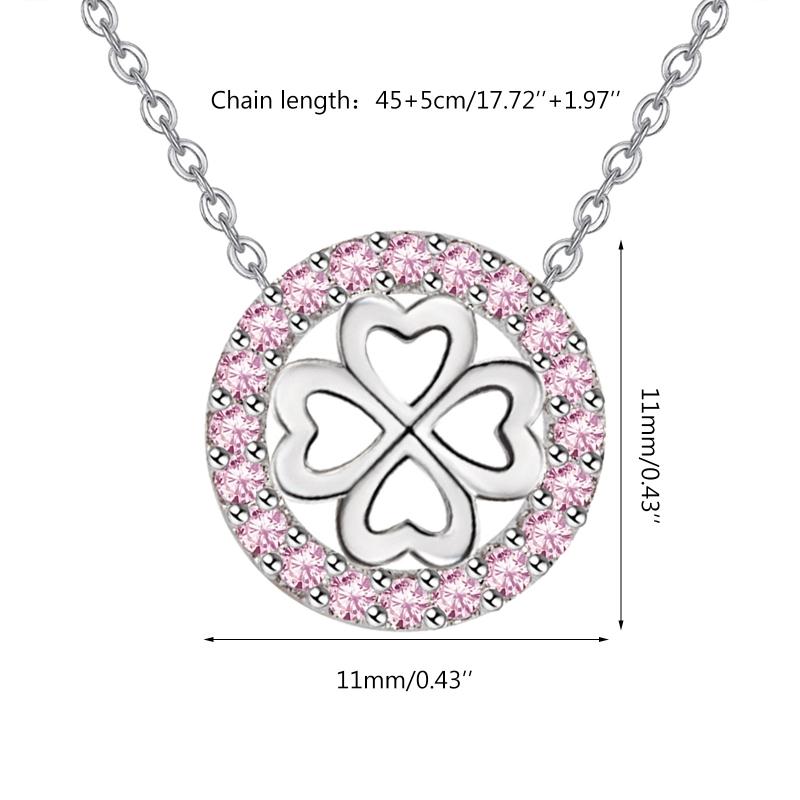 Ladies Fashion Jewelry High Quality White Pink Crystal Zircon Flower Leaf Pendant Four-leaf Clover Necklace Jewelry