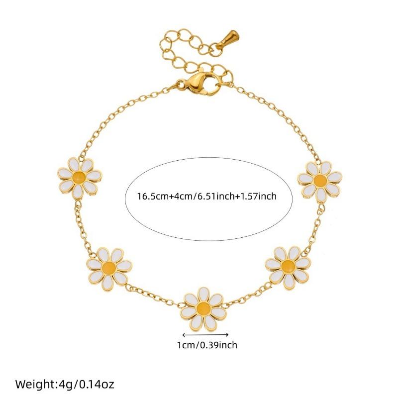 Gold Daisy Flower Enamel Bracelet For Women Dainty Jewelry